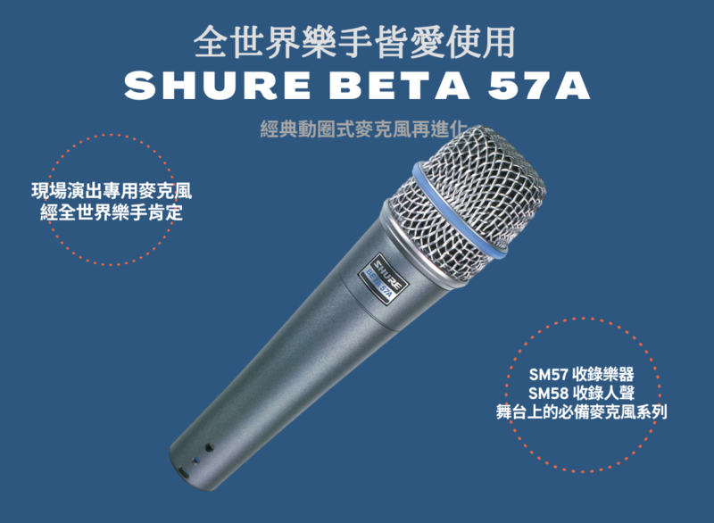 Shure BETA 57A 動圈式麥克風BETA57 SM 57 現場演出麥克風再進化 