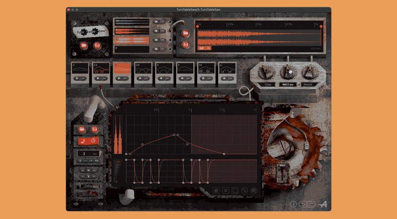 TurnTableSaw 介面：雙包絡系統、四個樣本槽與八個圖案槽
