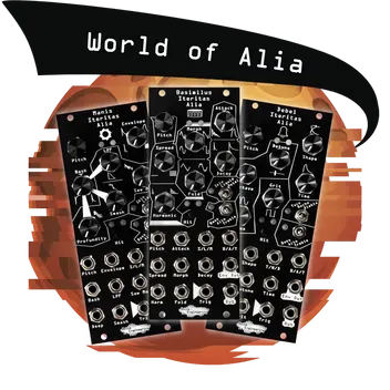 The Alia oscillator platform now has three firmwares to swap between, shown set against a glitchy orange globe