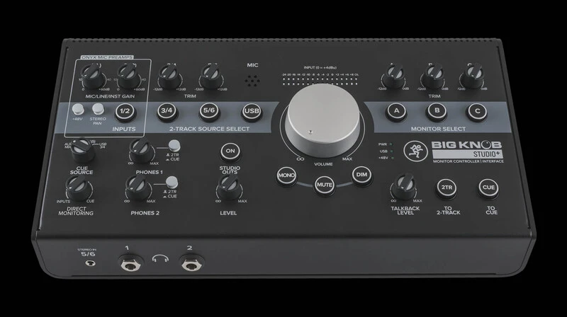 Mackie Big Knob monitor controller being used in a home recording studio