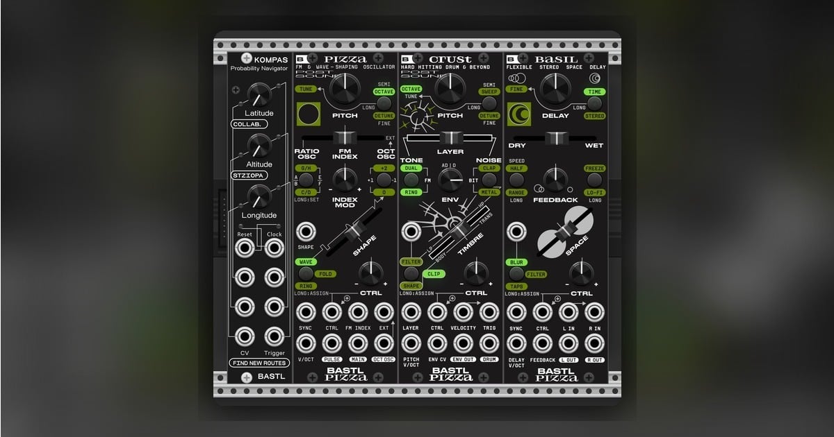 Bastl PIZZA 系列全數免費登陸 VCV Rack：Pizza 複合振盪器、Crust 鼓聲合成、Basil 立體聲延遲