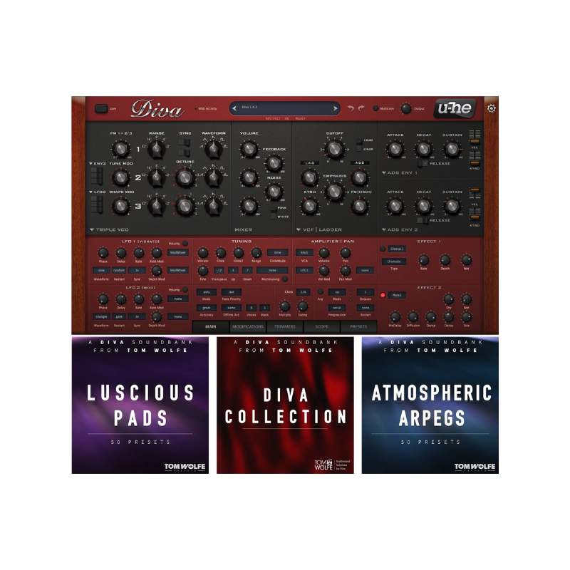 Diva Tom Wolfe Bundle 類比合成器音源 + 150 組音色套組 Plugin (下載版)