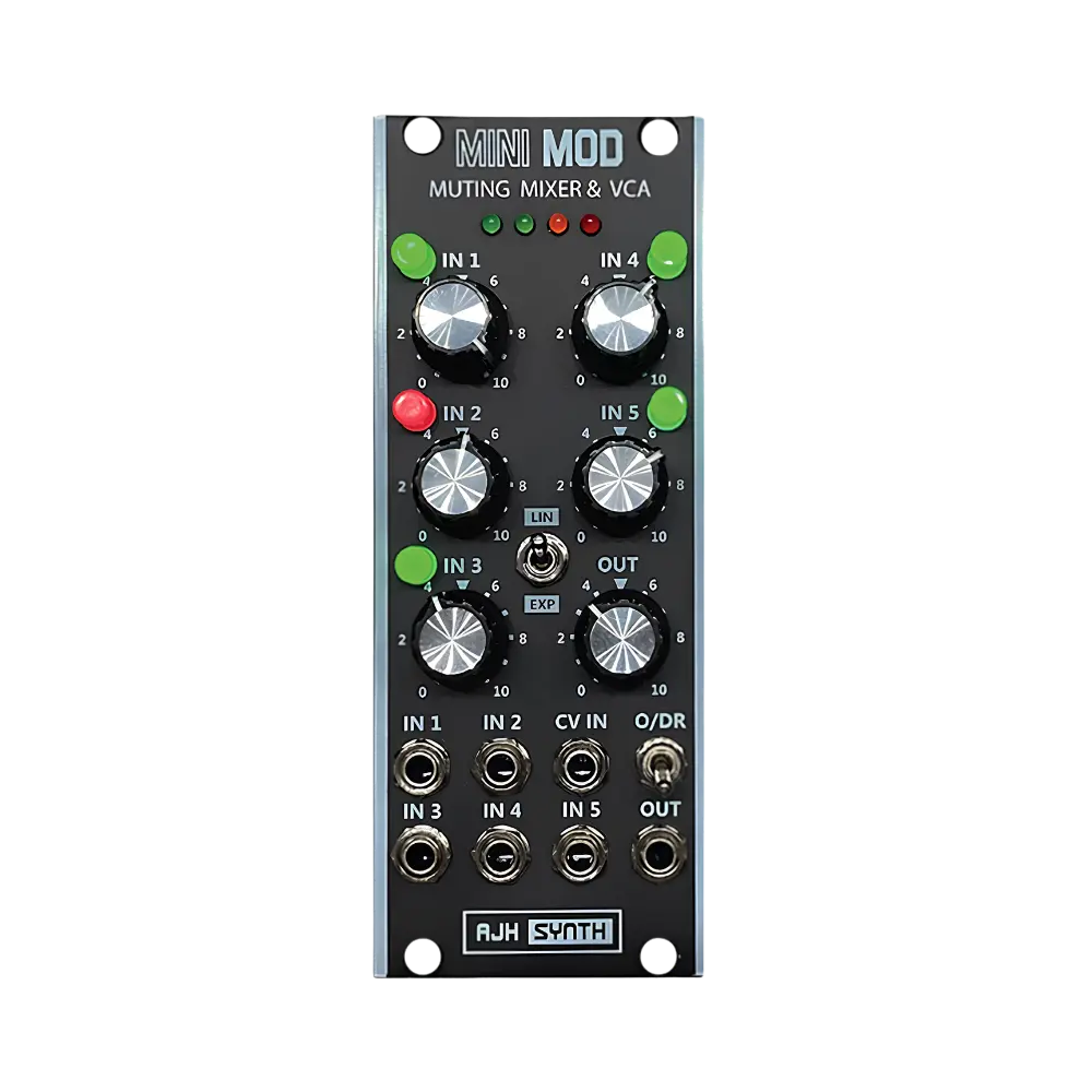 AJH Synth MiniMod Muting Mixer & VCA 五聲道靜音混音器 Eurorack 模組 - 主圖