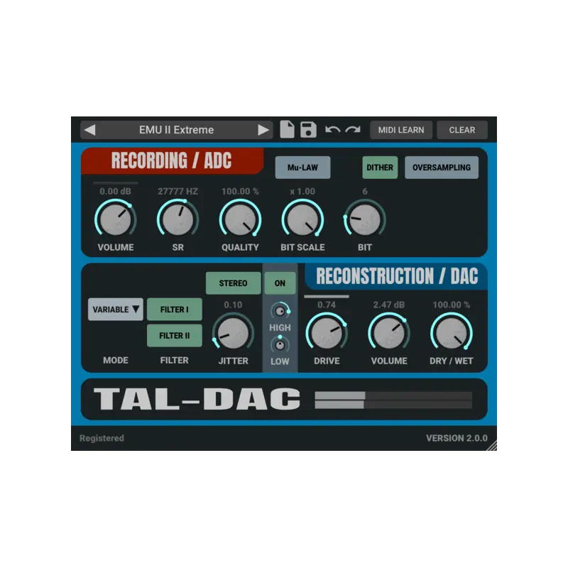 TAL Software DAC Bit Crusher 復古取樣機音染效果器 Plugin (下載版) - 主圖