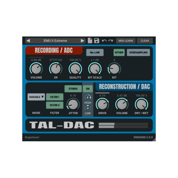 TAL Software DAC Bit Crusher 復古取樣機音染效果器 Plugin (下載版) - 效果器軟體 Plugin