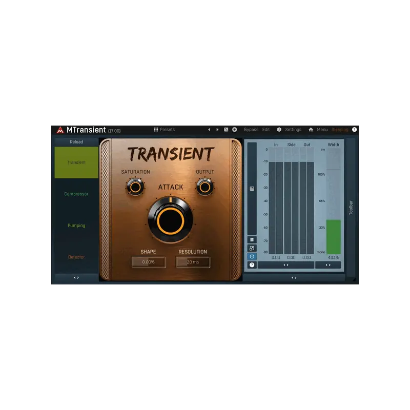 MeldaProduction MTransient 單頻段 Transient Shaper 效果器 Plugin (下載版) - 主圖