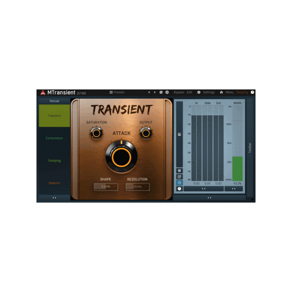 MeldaProduction MTransient 單頻段 Transient Shaper 效果器 Plugin (下載版) - 效果器軟體 Plugin